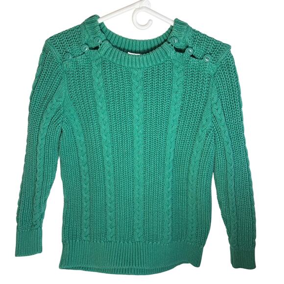 LLBean Vintage women’s green cotton cable sweater Size XL. Button shoulder 90s - Picture 1 of 5